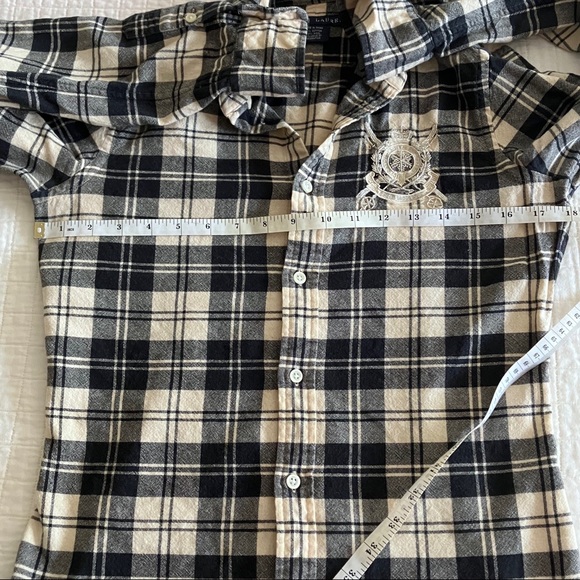 Ralph Lauren blue label cotton/wool button down plaid shirt w/beaded logo shield - Picture 11 of 11